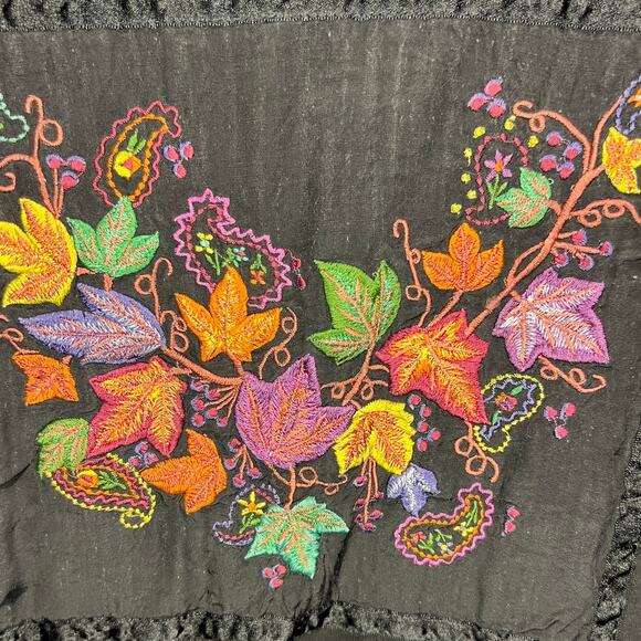 VTG Arriviste Women's Large Black Satin Fall Top Embroidered Colorful Maple Leaf - Picture 6 of 7